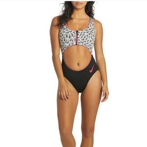 Nike Black and White One Piece Swimsuit with Cutout Design